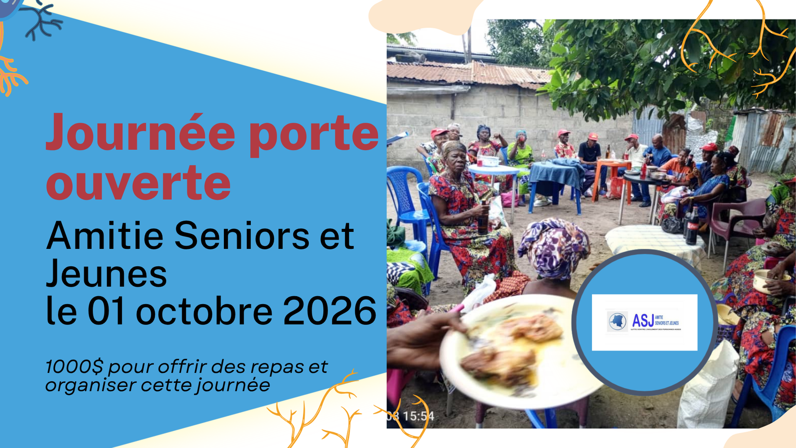 Journée porte ouverte Amitie Seniors et Jeunes le 01 octobre 2026 - 1000$ pour offrir des repas